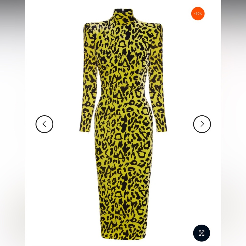 Tailor Made - Velour Leopard Midi Dress - 2X - Yellow w/ Black Print